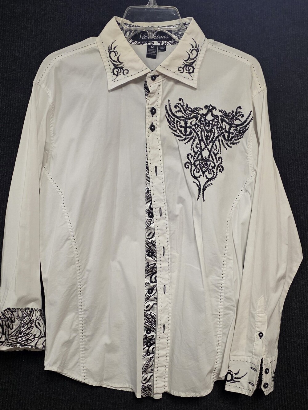 Victorious Los Angeles Men's White/Black Embroidered Button-Up Shirt